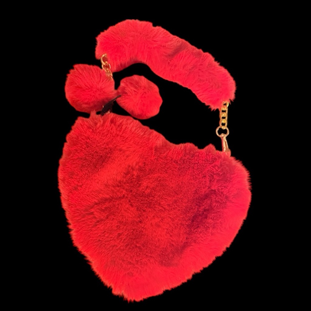 Red Faux Fur Heart-Shaped Handbag